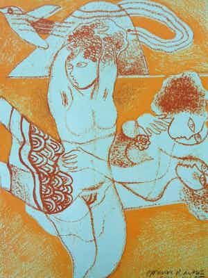 Corneille - TWEE NAAKTE VROUWEN / KLEURLITHO / 38x28cm / SIG / 1985 verkocht voor € 120!