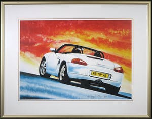 Rene Brone - Zeefdruk, Porsche Boxter - Ingelijst kopen? Bied vanaf 1!