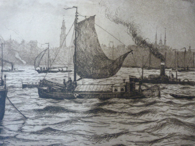 Jan Poortenaar - Boten in een haven bij een stad, kopen? Bied vanaf 40!