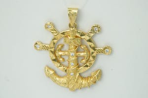 1309 - Surinaams 18 krt geel-goud & diamanten "Anker en roer" hanger - GROOT! kopen? Bied vanaf 1060!