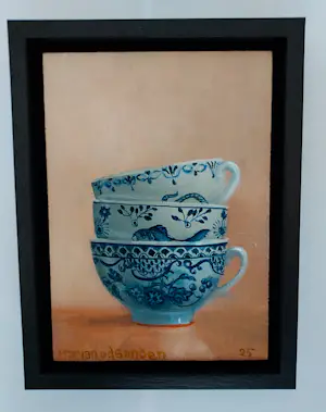 Marian van der Sanden - 2x Stilleven kopjes en kommetje besjes kopen? Bied vanaf 425!