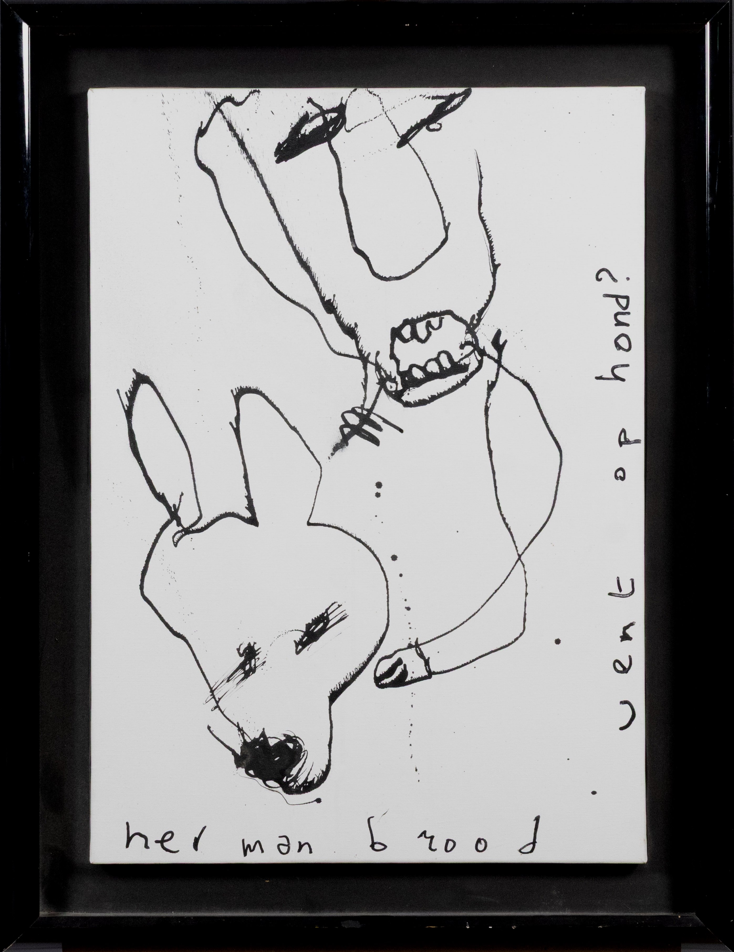 Herman Brood - ingelijste inkttekening op doek: 'Vent op hond' (gemaakt met heroïnespuit) kaufen? Bieten Sie von 1500!