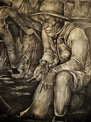 Willem van den Berg - Zeer grote naturalistische Litho "Landarbeiders" in originele lijst kopen? Bied vanaf 43!