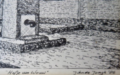 John de Jongh - Haags Hofje van Wouw - in mooi passe-partout en houten lijstje kopen? Bied vanaf 1!