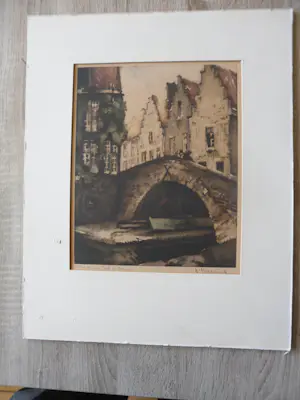 Roger Hebbelinck - Kleurenlitho Vieux pont a Bruges kaufen? Bieten Sie von 20!