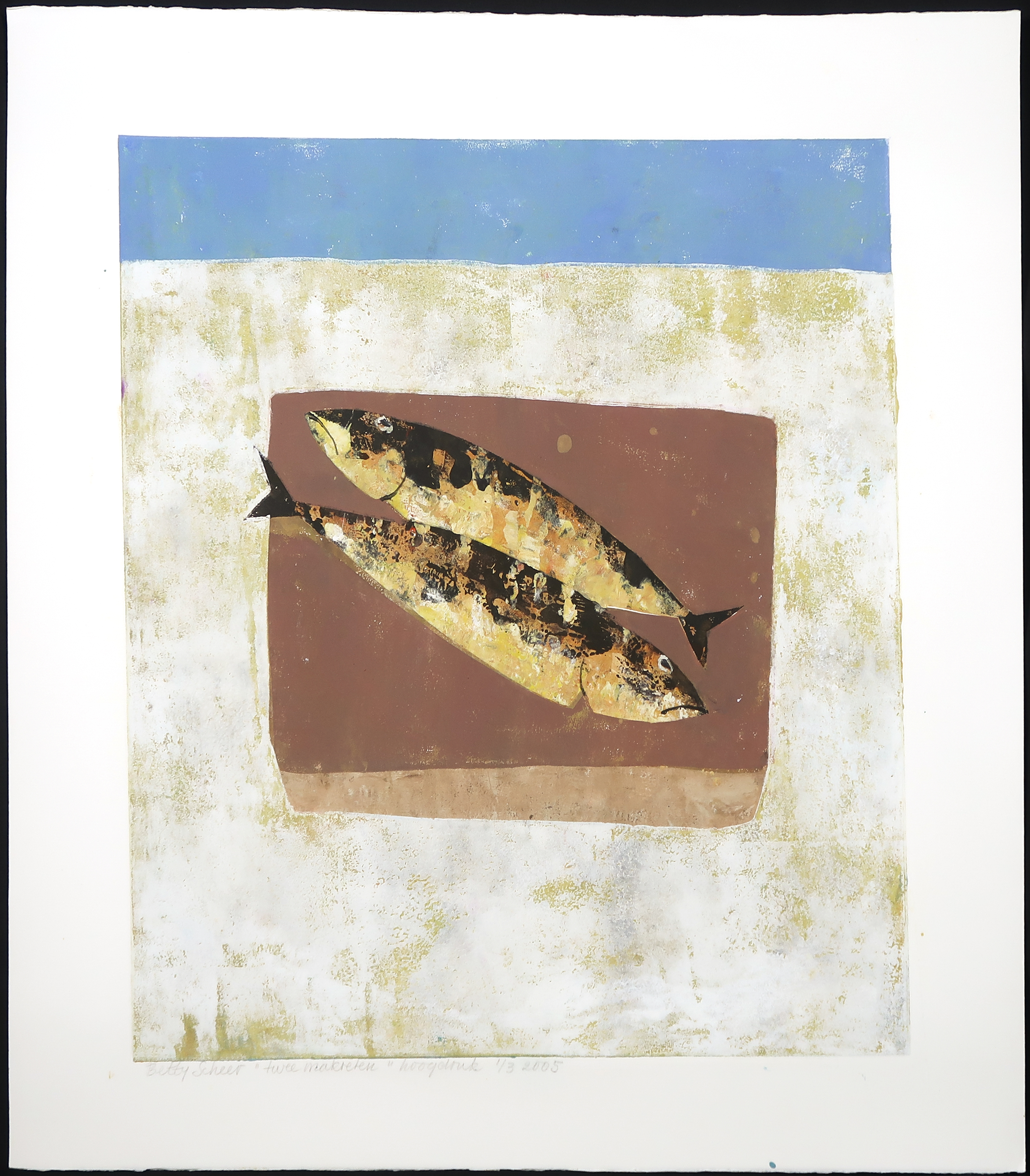 Betty Scheer - Linosnede, Twee makrelen kopen? Bied vanaf 20!