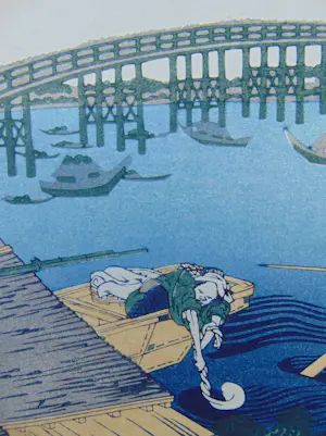 Katsushika Hokusai - Sunset across the Ryogoku Bridge kopen? Bied vanaf 75!