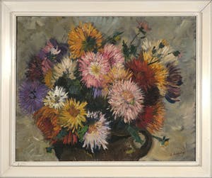 Cor Vrendenberg - Olieverf op doek, Vaas met dahlia's - Ingelijst kopen? Bied vanaf 1!