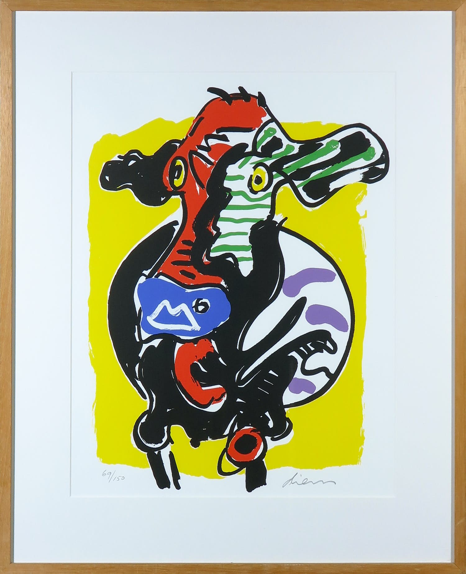 Peter Diem - Zeefdruk, Gele koe - Ingelijst verkocht voor € 1!