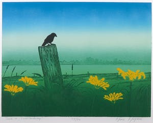 Hans Heijman - Zeefdruk, Joris in rivierlandschap - Ingelijst kopen? Bied vanaf 120!