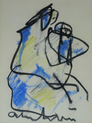 Anton Heyboer - Pastel, “Moeder en kind” – gesigneerd & ingelijst kopen? Bied vanaf 1!