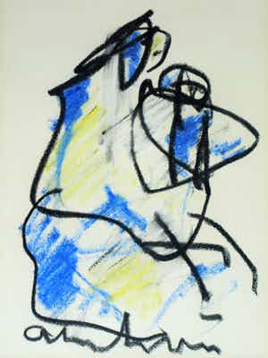 Anton Heyboer - Pastel, “Moeder en kind” – gesigneerd & ingelijst verkocht voor € 1!