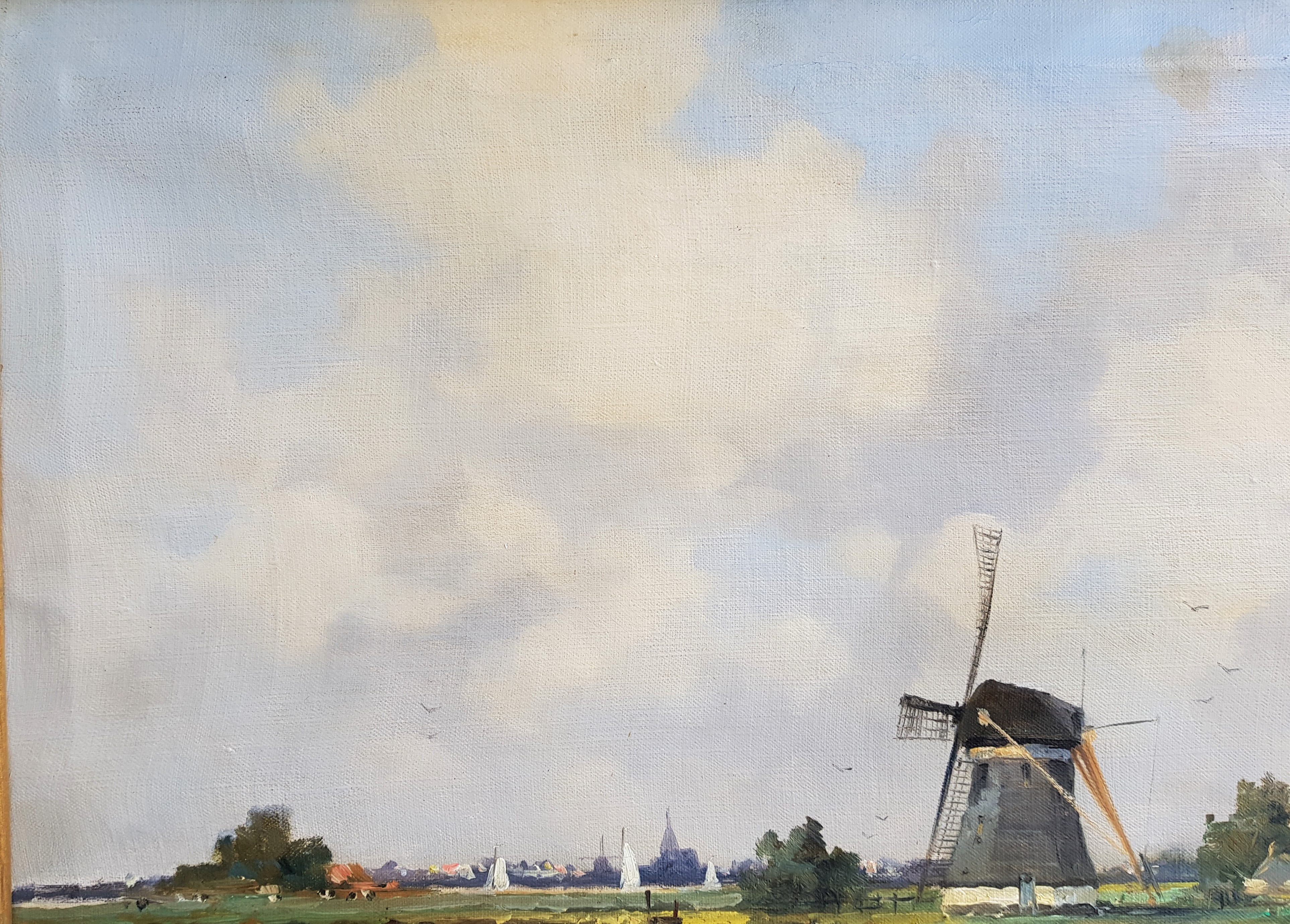 Marius de Jongere - Hollands polderlandschap met molen kopen? Bied vanaf 900!