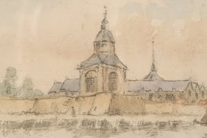 Charles Leickert - Aquarel en potlood, Vue en Tryptique d'une ville Hollandaise - Ingelijst kaufen? Bieten Sie von 200!