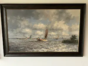 Marius de Jongere - Een van zijn laatste werken uit 1977. Platbodems op de plassen. kopen? Bied vanaf 850!