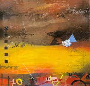 Theo Koster - Zeefdruk en collage op doek, Zonder titel (met ophangsysteem) verkocht voor € 35!