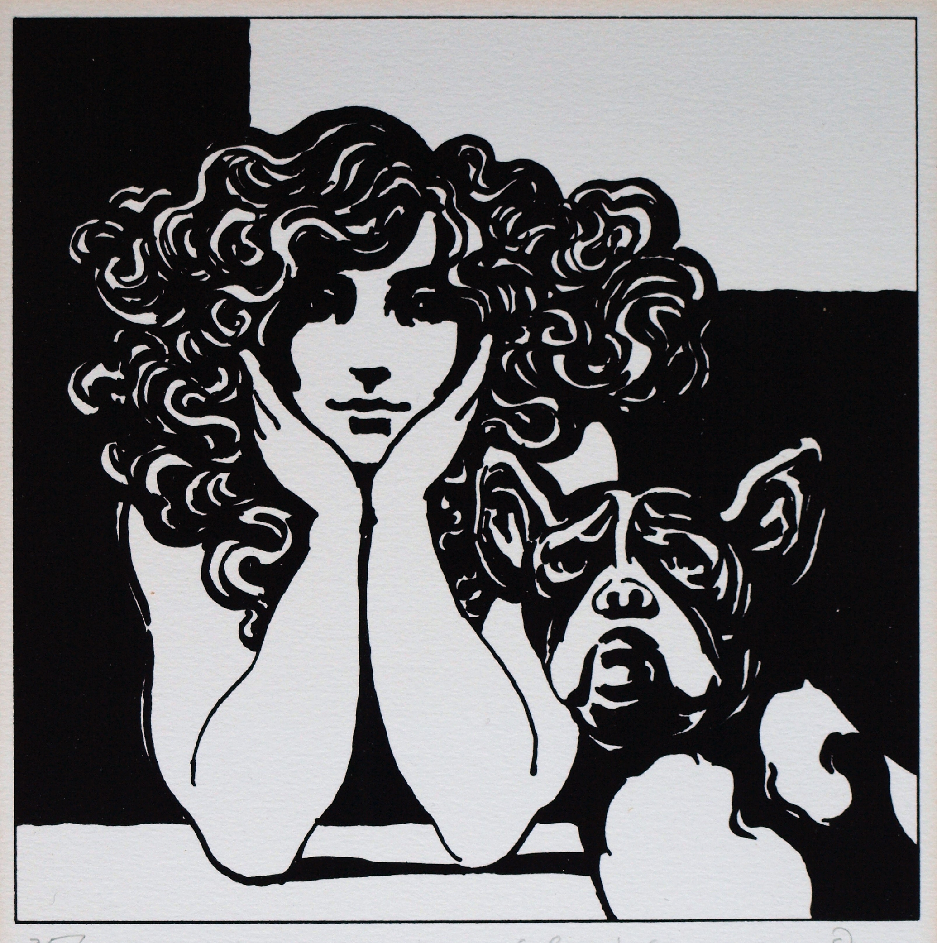 Niet of onleesbaar gesigneerd - Onduidelijke signatuur - Zeefdruk , Vrouw met hond - 1980 kopen? Bied vanaf 1!