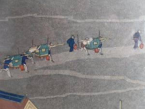 Niet of onleesbaar gesigneerd - optocht met dragers waarschijnlijk Japans kopen? Bied vanaf 10!