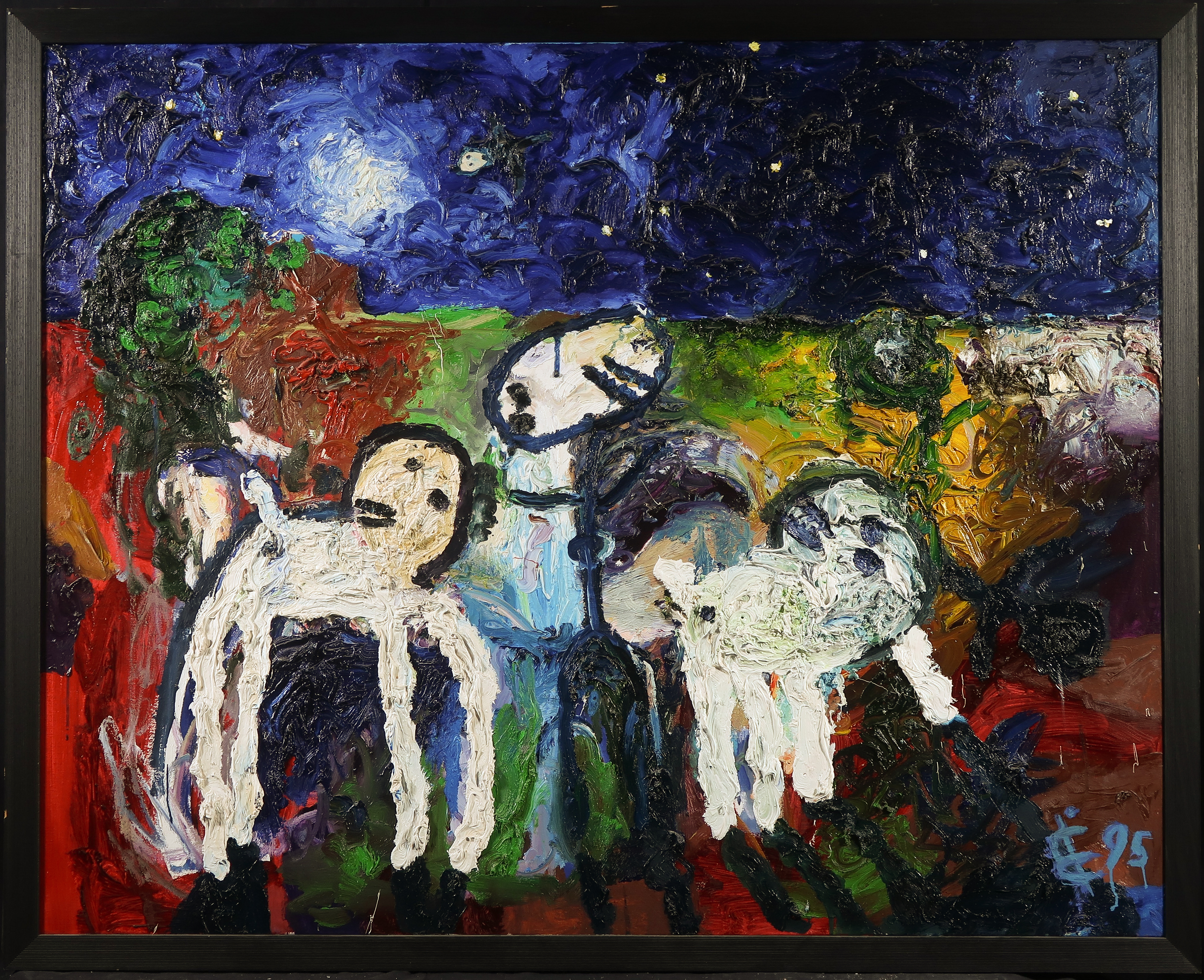 Albert Niemeyer - Acryl op doek, Witte dieren in het donker - Ingelijst (Zeer groot) kopen? Bied vanaf 1000!