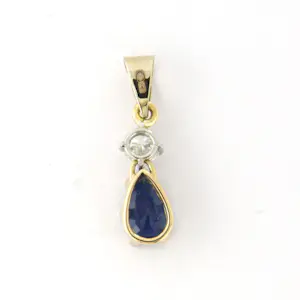 14k goud en platina hanger met saffier en briljant geslepen diamant 0.20ct kopen? Bied vanaf 260!