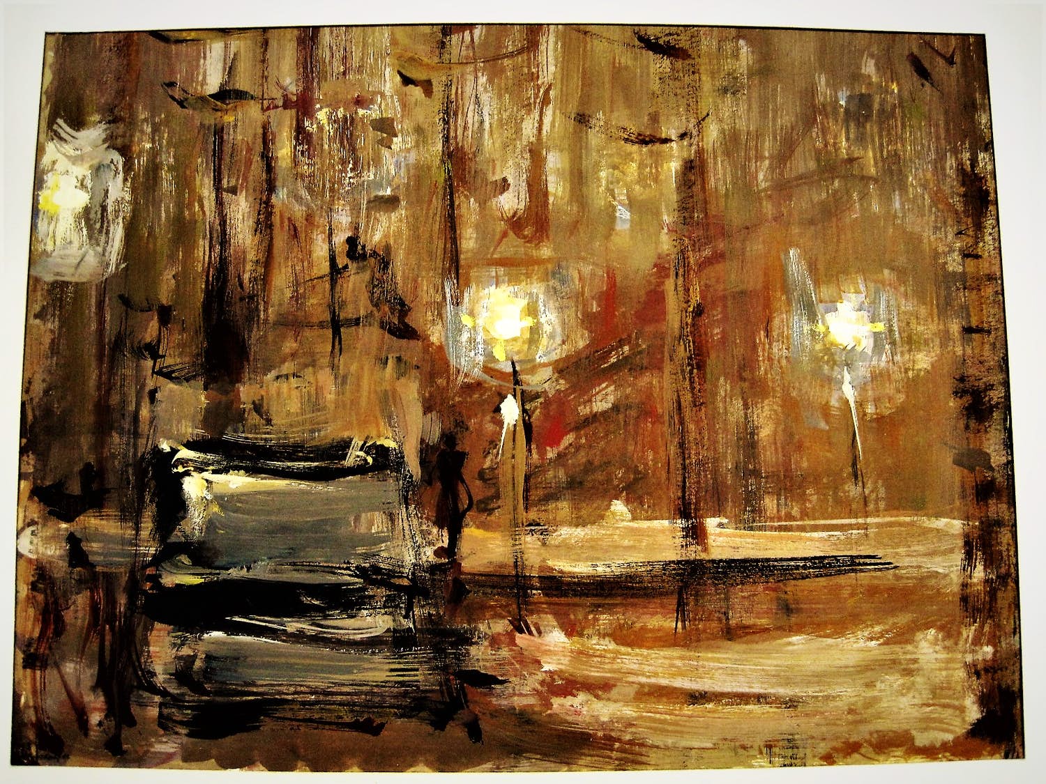 Anton Voorzanger - Fraaie impressionistisch Gouache - Amsterdam bij avond / nacht - gesigneerd verkocht voor € 84!