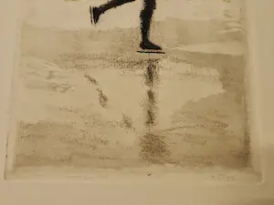Mart Kempers - Fraaie aquatint ets - schaatser bij ondergaande zon - potloodgesigneerd kopen? Bied vanaf 50!