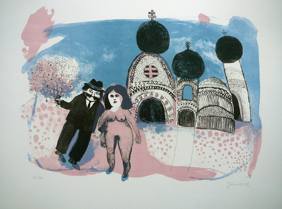 Horst Eckert Janosch - Het gelukkige echtpaar -zeefdruk- kopen? Bied vanaf 1!