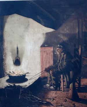 Tjeerd Bottema - Ingelijste ets: "Bij den haard" verkocht voor € 125!