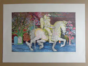 Raffaele de Rosa - RIDDER TE PAARD / KLEURLITHO / 50x70cm / SIG / LIVORNO kopen? Bied vanaf 25!