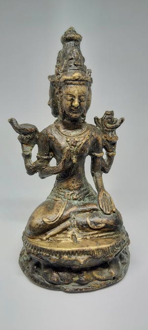 Brons (Onbekend) - Antiek Tara Boeddha Beeld met Drie Gezichten rond 1890 kopen? Bied vanaf 85!