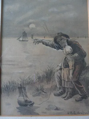 Herman Verkerk - Gemende techniek, Visserman met kind. kopen? Bied vanaf 25!
