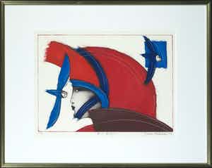 Dana Andreev - Kleurenets, Blue birds - Ingelijst verkocht voor € 50!