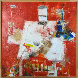 Henk Kraayenzank - Gemengde techniek (olieverf, collage) op doek, Zonder titel - Ingelijst verkauft für € 120!