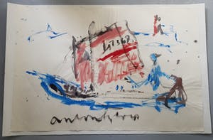 Anton Heyboer - MET ZIJN BOOT DE Y.M.348 IN DE HAVEN VAN YMUIDEN. kopen? Bied vanaf 199!