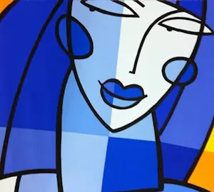 Jacqueline Schäfer - Kleurenzeefdruk VROUW in BLAUW kopen? Bied vanaf 55!