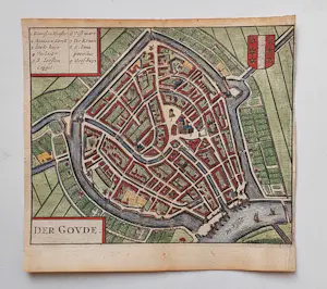 Ludovico Guicciardini - Gouda Oude Kaart Gravure Plattegrond 1652 kopen? Bied vanaf 50!