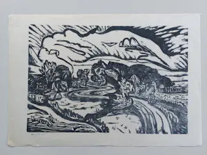 Jan Wiegers - Houtsnede 'Landschap' kopen? Bied vanaf 110!