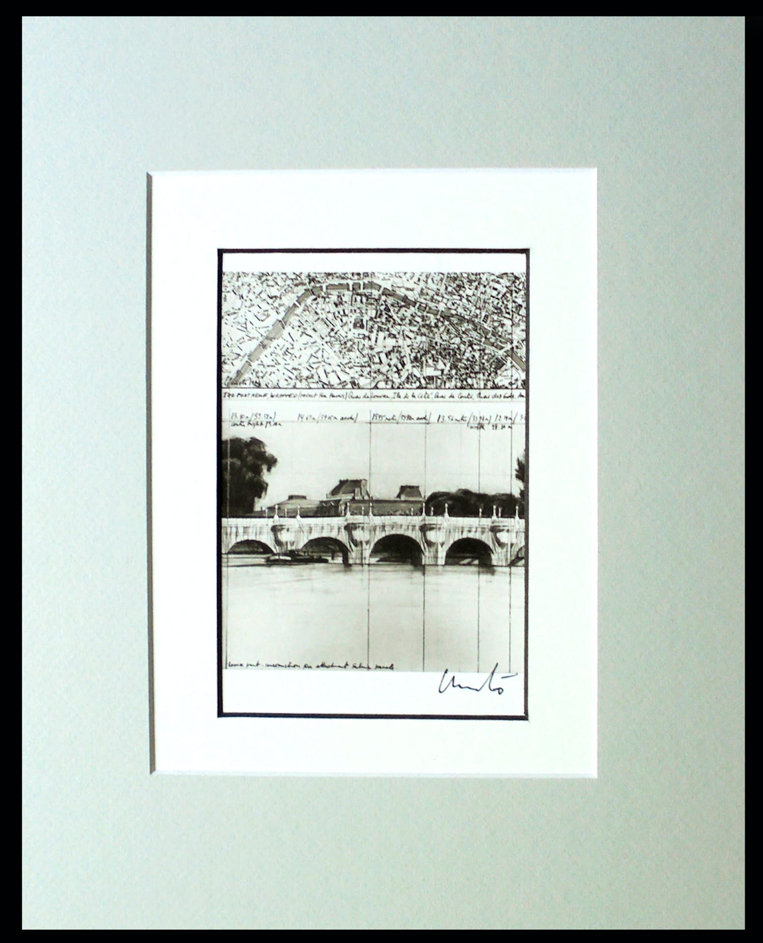 Christo - Project " Pont Neuf wrapped " 1983 - inc. original stofmonster - handgesigneerd verkocht voor € 135!