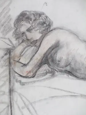 Willem van Dort (sr.) - Liggend Naakt - Tekening kopen? Bied vanaf 55!