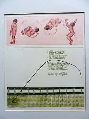 Helen van der Deen - Ets/Aquatint, Titel, " trampoline ". verkocht voor € 35!