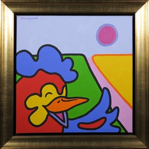 Shunyam - Acryl op doek, Kip in de wei - Ingelijst kopen? Bied vanaf 1!