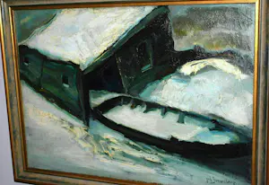 Johan Sonnenberg - botenhuis in de sneeuw - olieverfschilderij uit 1925 kopen? Bied vanaf 250!