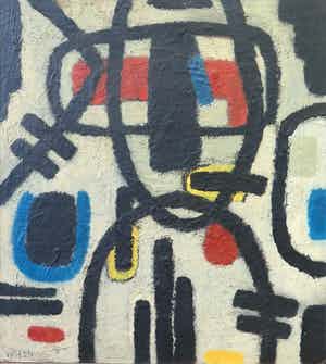 Willem Hussem - toegeschreven aan, olieverf op board, ingelijst, Abstracte compositie verkocht voor € 1250!