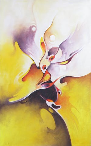 Sunil Puljhun - Olieverf op doek, Abstracte compositie met organische vormen kopen? Bied vanaf 1!