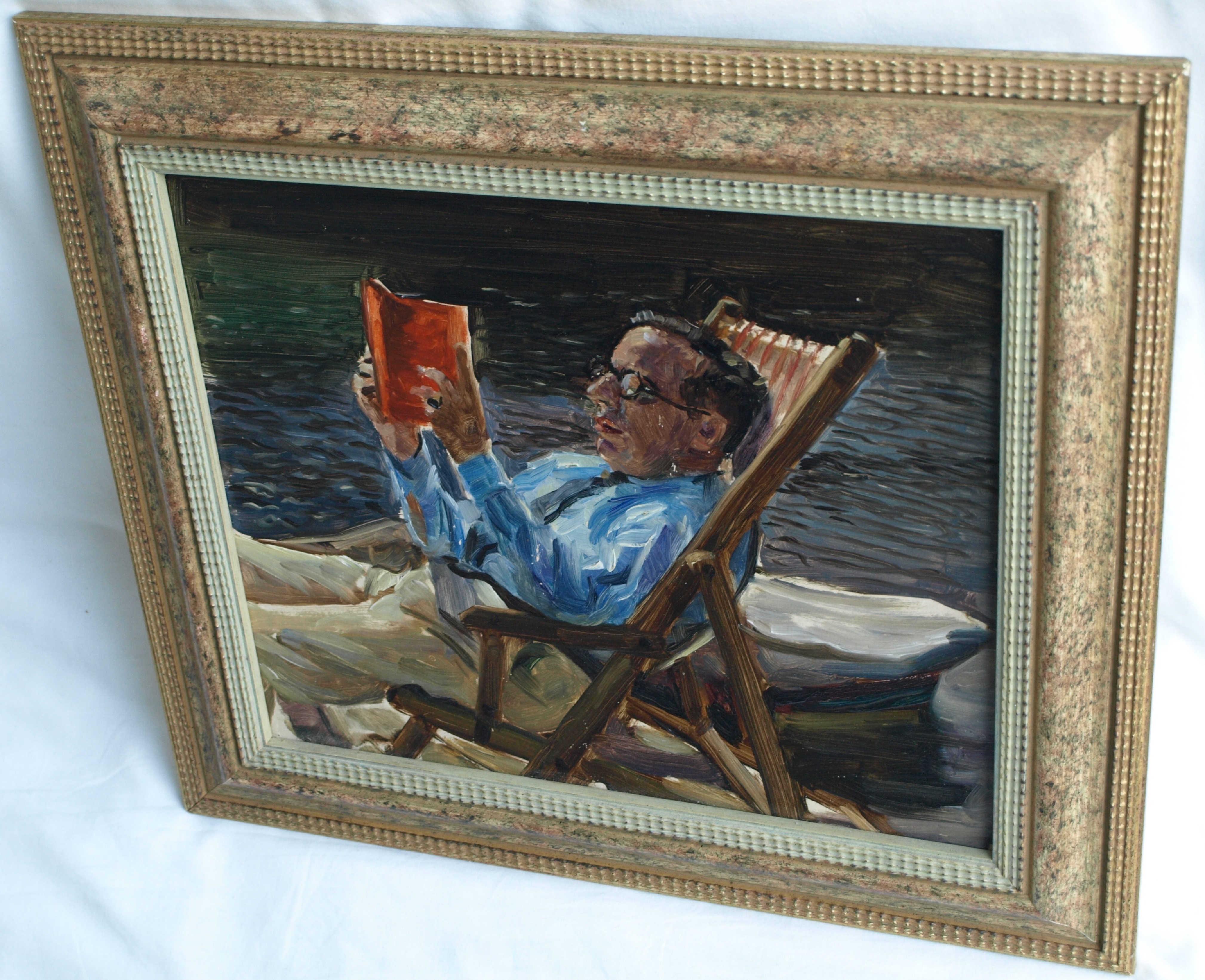 Bethijl Philippus van Romondt - Olieverf op paneel , Man in strandstoel – gesigneerd & ingelijst – 1935 kopen? Bied vanaf 150!