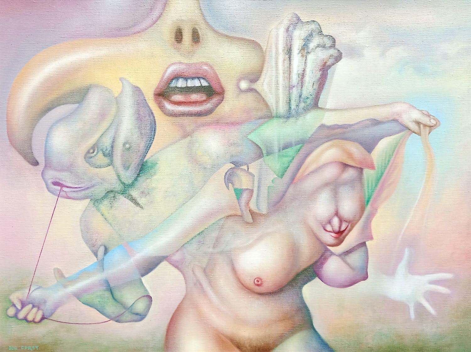Johannes Garst - Surrealistische figuren, olieverf op doek (netjes ingelijst) kopen? Bied vanaf 1!