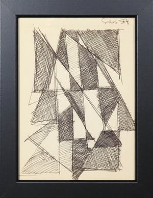 Siep van den Berg - Inkttekening, Abstracte compositie - Ingelijst kopen? Bied vanaf 70!