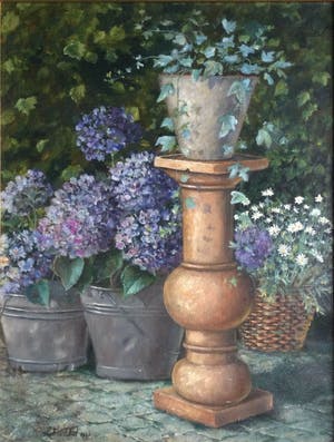 Leonie Maréchal - stilleven met hortensia's, hedera en margriet kopen? Bied vanaf 85!