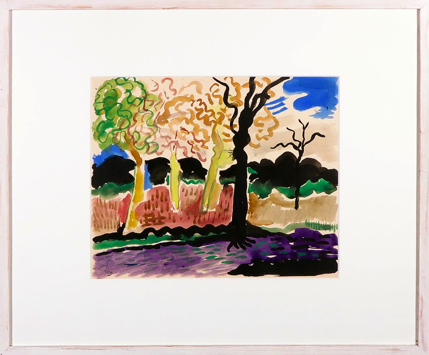 Aart Roos - Gouache, Landschap in kleur - Ingelijst verkocht voor € 70!