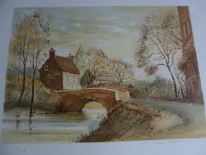 Allain Renoux - BRUGGETJE LANGS DE RIVIER / KLEURLITHO kopen? Bied vanaf 30!